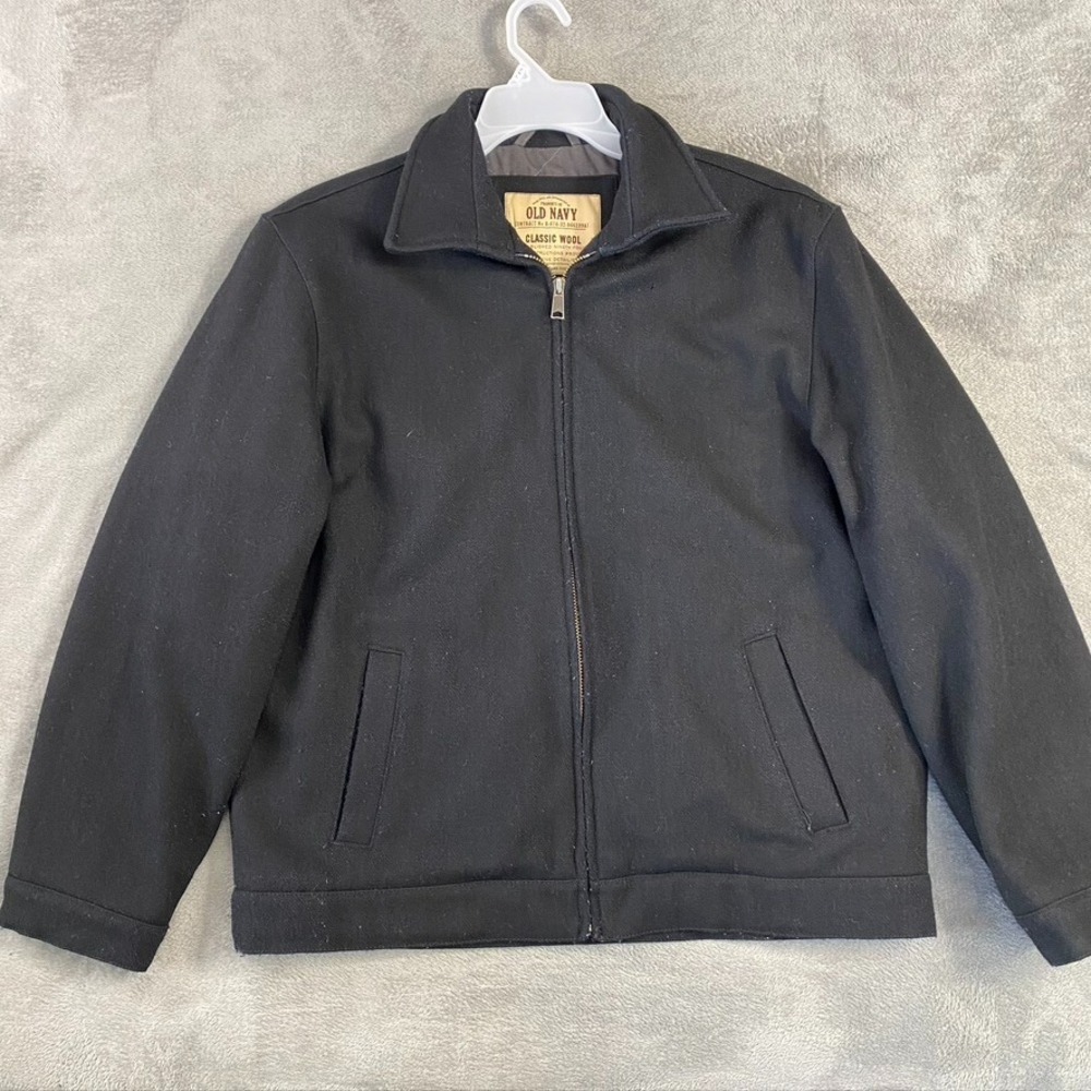 Old Navy Jacket Mens L Black Classic Wool Full Zip Winter Pea Coat Preppy Bomber